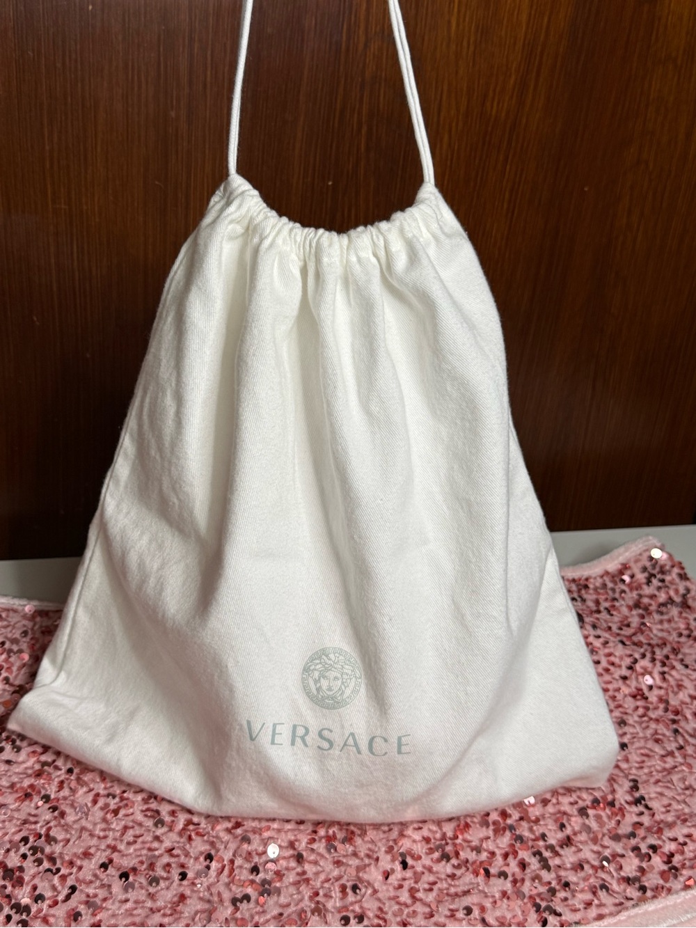 Versace White Drawstring Mesusa Logo Dust Bag